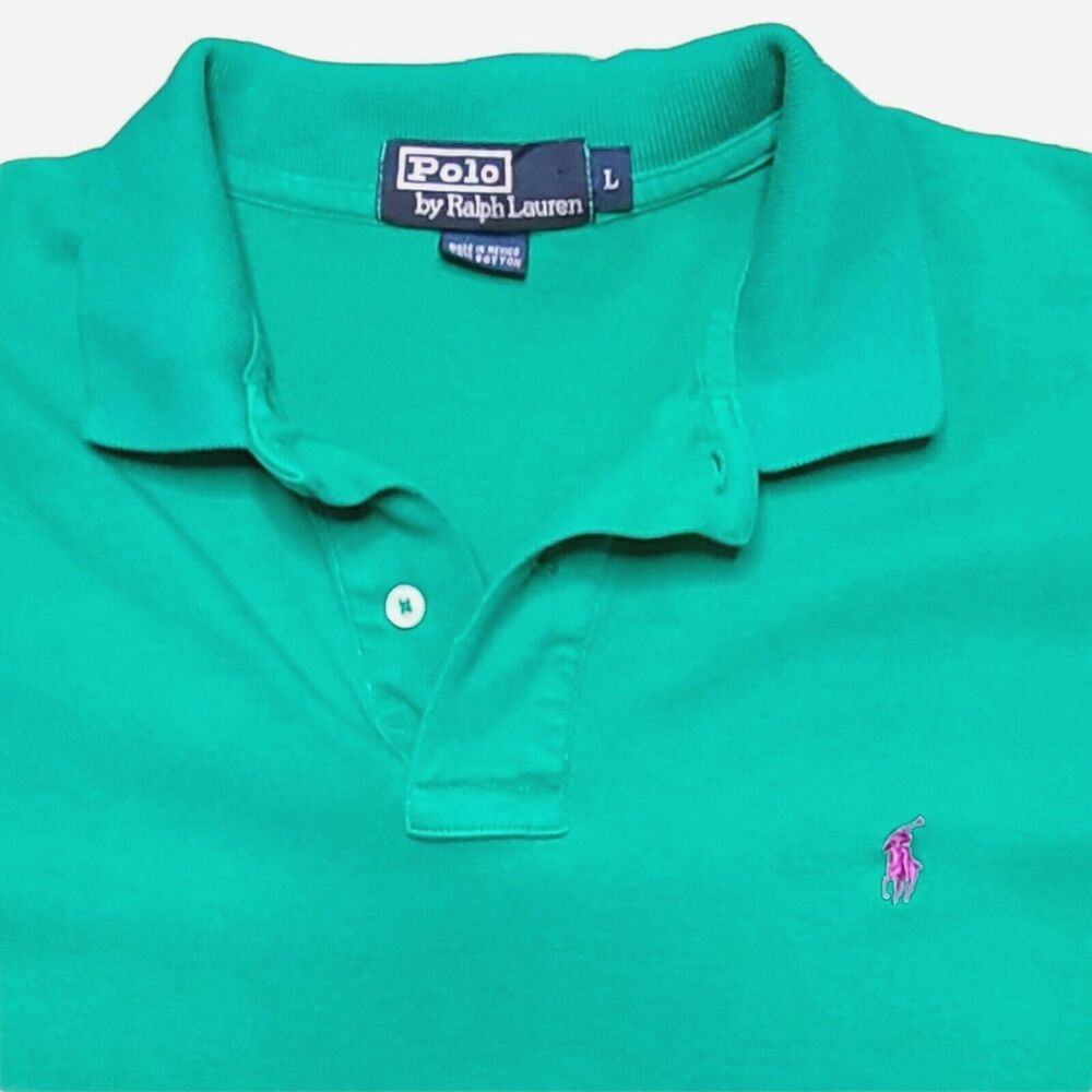 Polo Ralph Lauren Men's Shirt Size Large Green w\ Purple Pony 100% Cotton RL